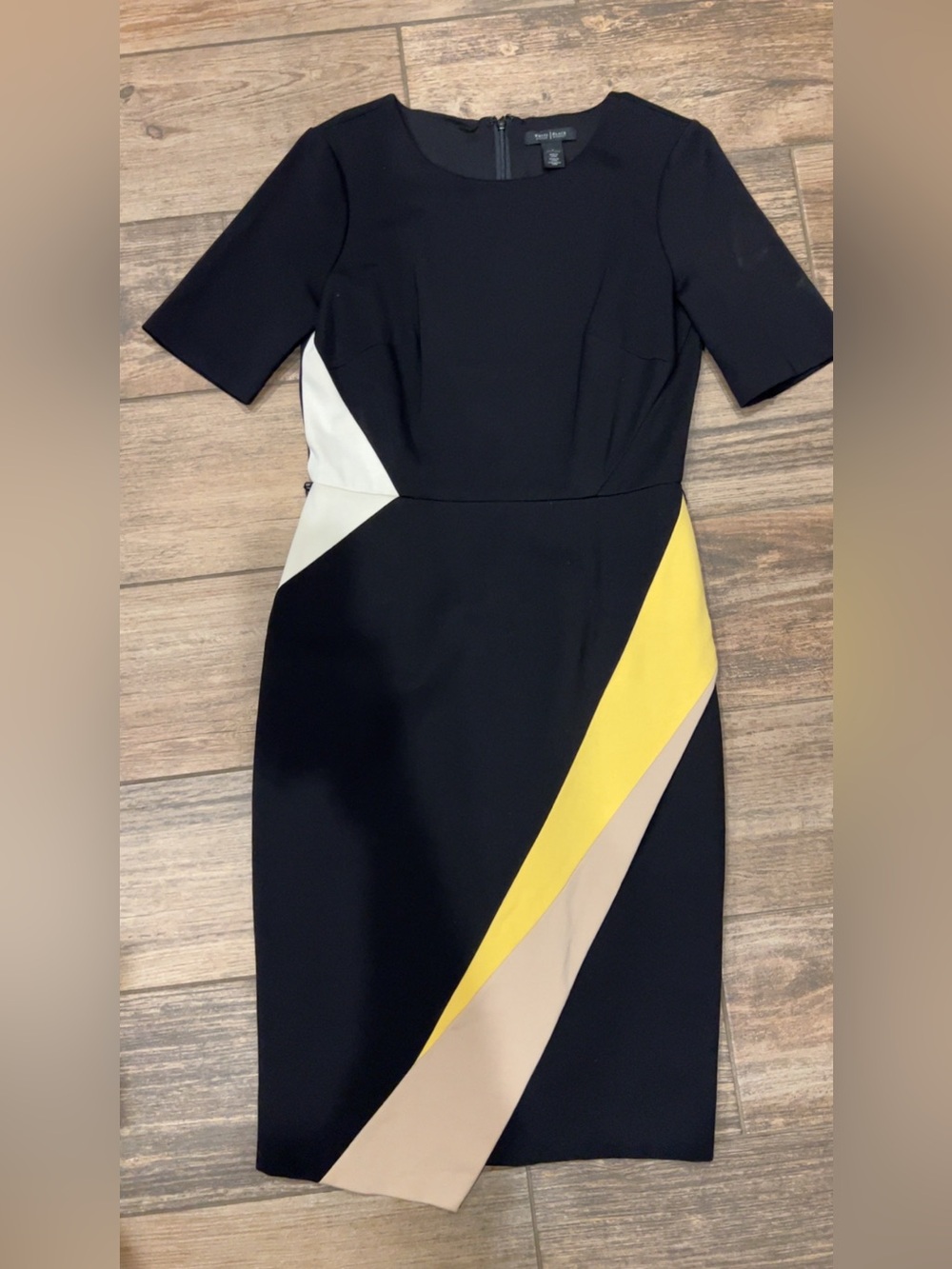 Colorblock Sheath Dress in Black, Yellow and Cream